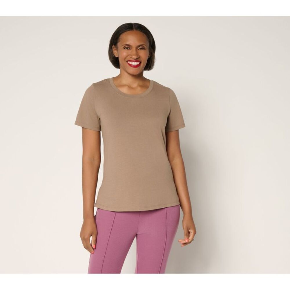 Wacoal Women's Top Sz M Short Sleeve 100% Cotton Everyday Tee Brown A702152